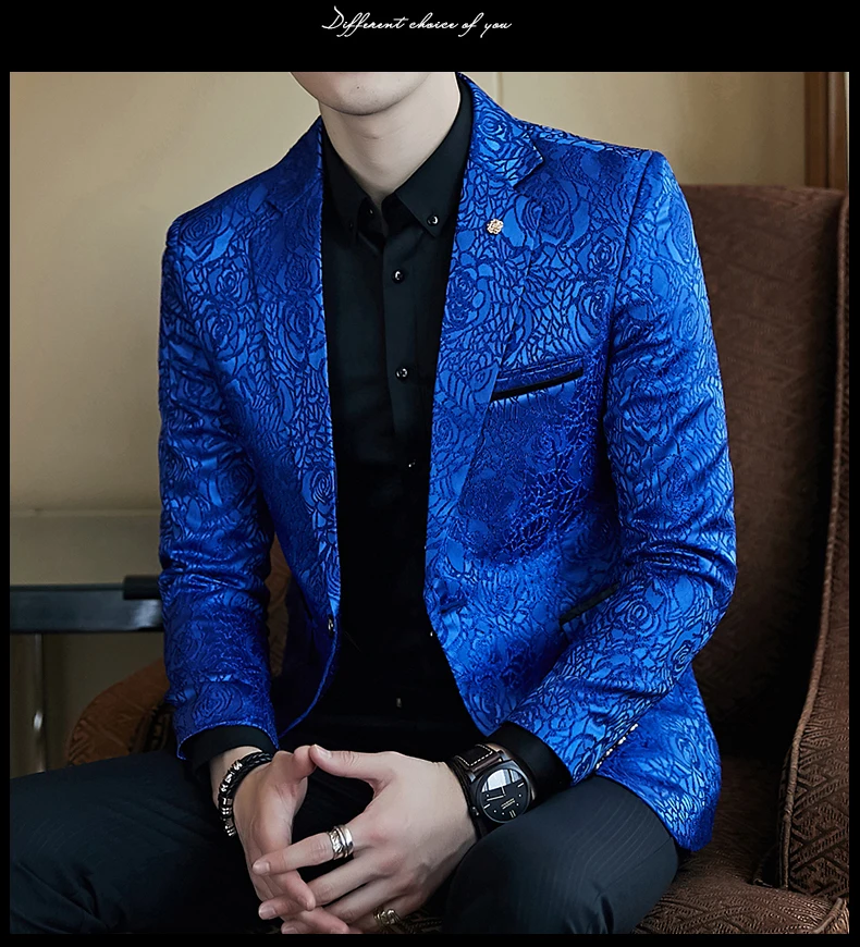 Black Blazer Men Autumn Slim Fit Mens Casual Blue Blazer Coats Sylish Stage Clothing Party Prom Suit Jacket