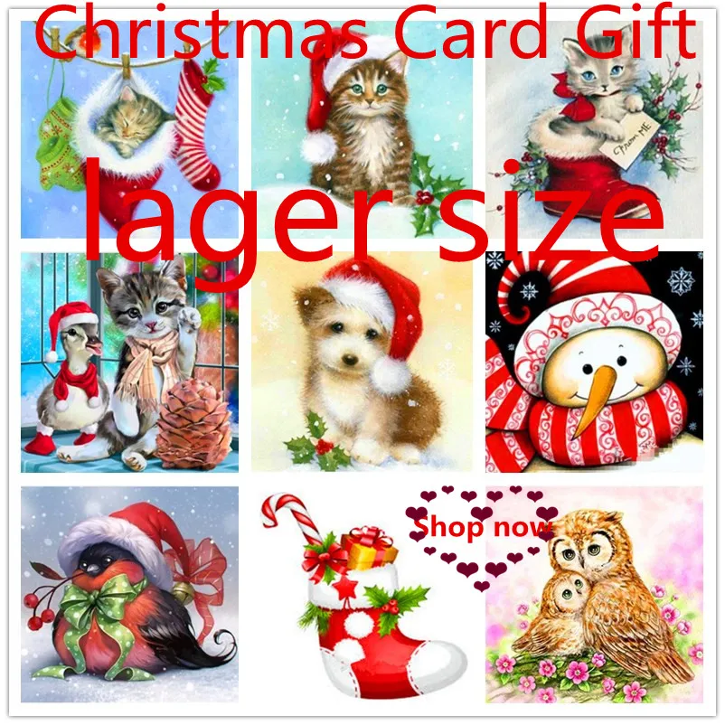 Diamond Painting Cats Christmas Card Gift 5D Diy Full Square / Round Stone Diamond Painting 3D Embroidered Cross Stitch Sticker