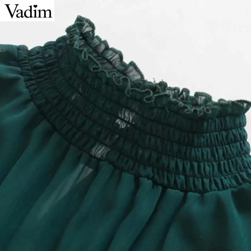 Vadim женское шикарное шифоновое зеленое платье миди с длинным рукавом и эластичной талией, прозрачные женские стильные шикарные однотонные платья vestidos QD138