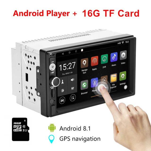 JMCQ " 1080 P Автомобильный Радио DVD GPS MP5 плеер цифровой сенсорный экран мультимедийный плеер 2 Din Авторадио RDS FM/AM навигация - Цвет: with 16G  Card