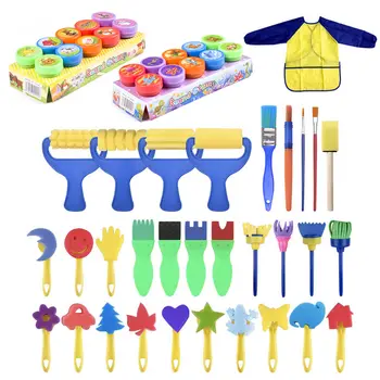 

31pcs Kids Foam Sponge Brush Apron Drawing Paint Tools with 20pcs Stamps for Kids Children Early Education Painting Learning