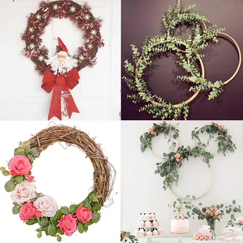 

10-29cm Natural Bamboo Wreath Flower Wreath Hoop Artificial Rose Flowers for Wedding Decorations Home DIY Craft Christmas Wreath