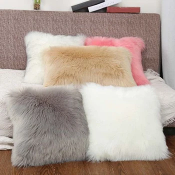 

1 * Cushion Cover Only 40*40cm Soft Plush Faux Wool Fur Cushion Covers Fluffy Throw Pillow Cases Home Decor