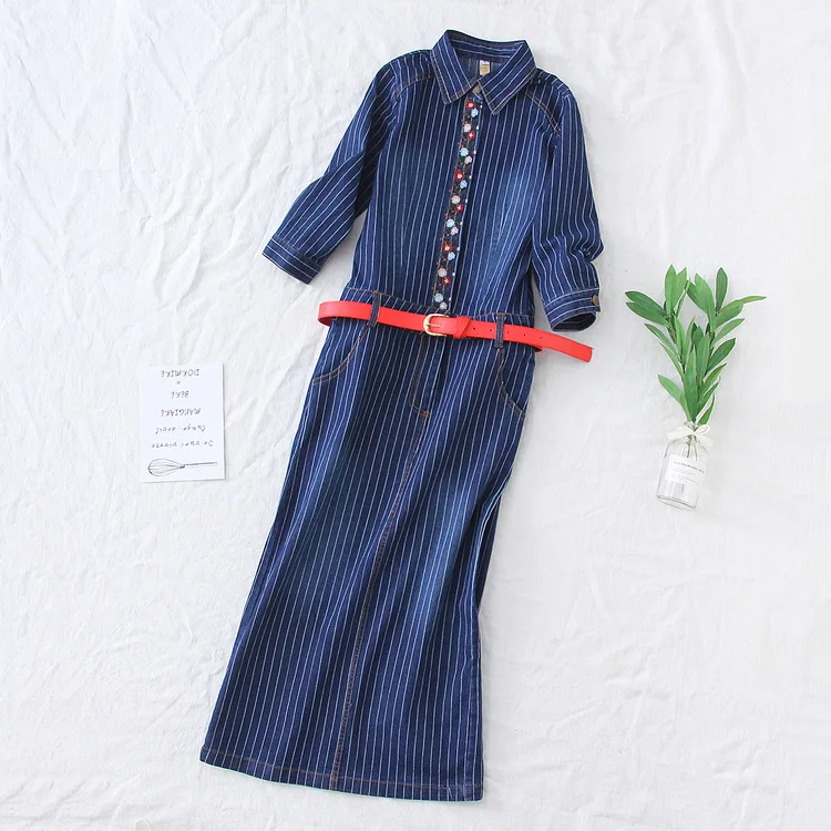

Computer Cable Lock Women's New Style Europe And America Modern And Trendy/women Placket Embroidered Stripes Belt Waist Hugging