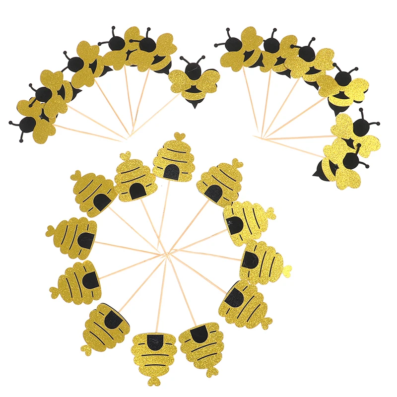

12pcs Cute Bee Shape Cupcake Paper Cake Topper Birthday Party Cake Honeybee Fruit Picks Dessert Decorative Supplies