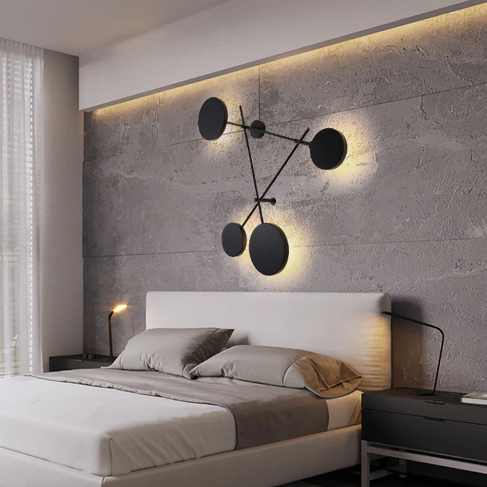 

Creative Black Personality Round Wall Lamp Decoration for Home Simple Geometric Circular Wall light Bathroom Bedroom Living Room