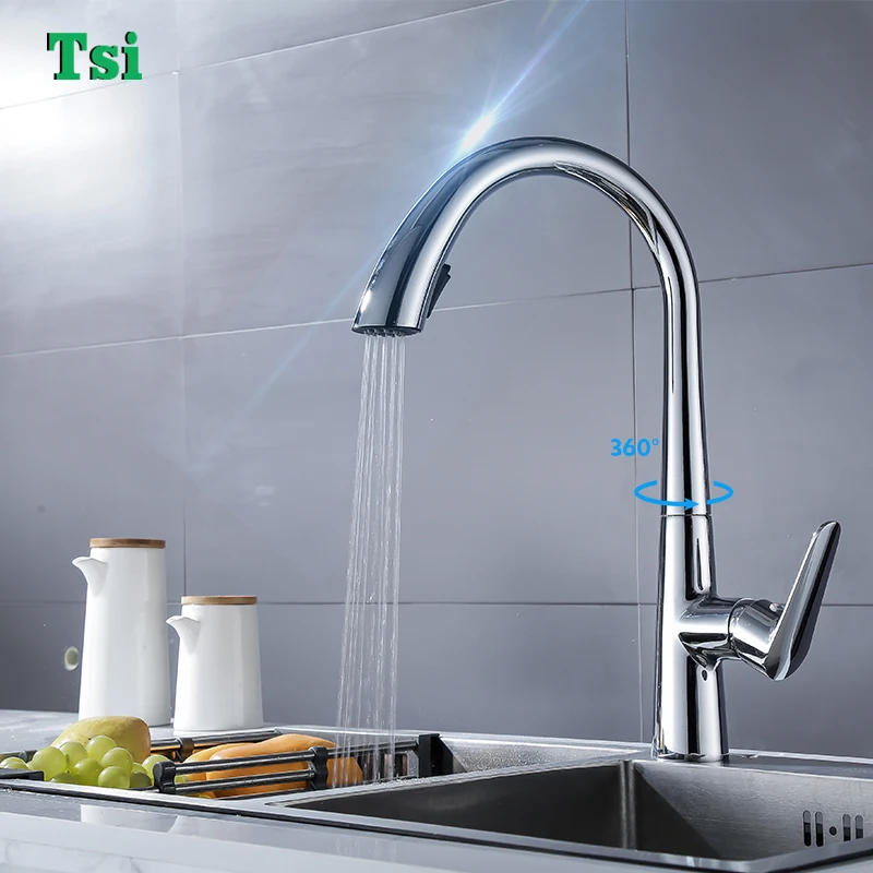 

Kitchen Faucets Silver Single Handle Pull Out Kitchen Tap Single Hole Handle Swivel 360 Degree Water Mixer Tap Mixer Tap
