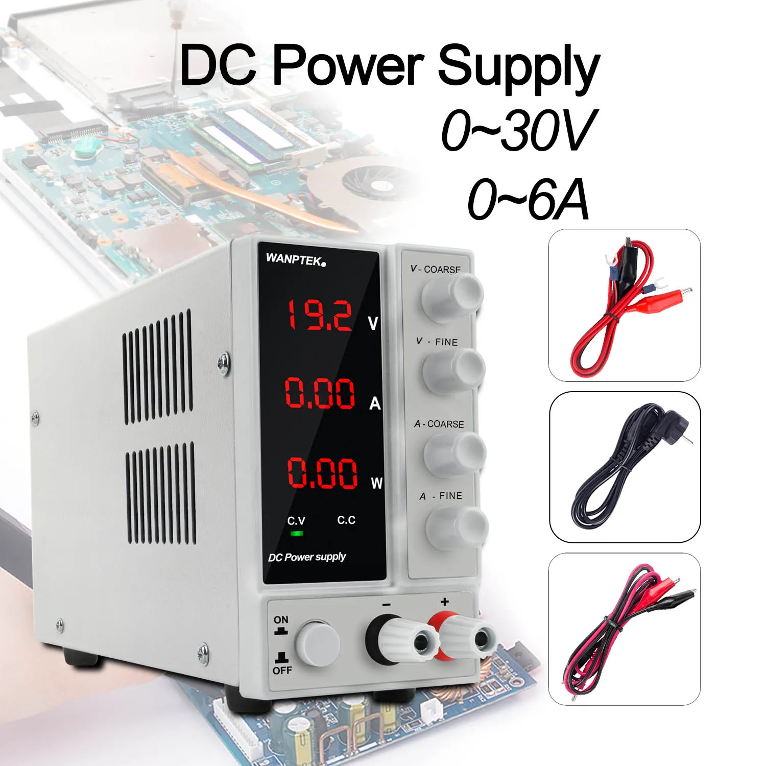 

30V 6A DC Lab Power Supply Adjustable LED Digital Switching Voltage Regulators Power Source Repair Tool 110V-220V
