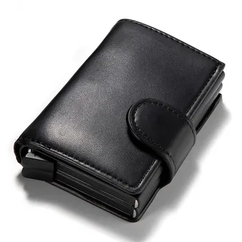 

RFID Blocking Soft Leather Twin Credit Card Holder Aluminum Metal Business ID Cardholder Card Case Mini Wallet for Men Women