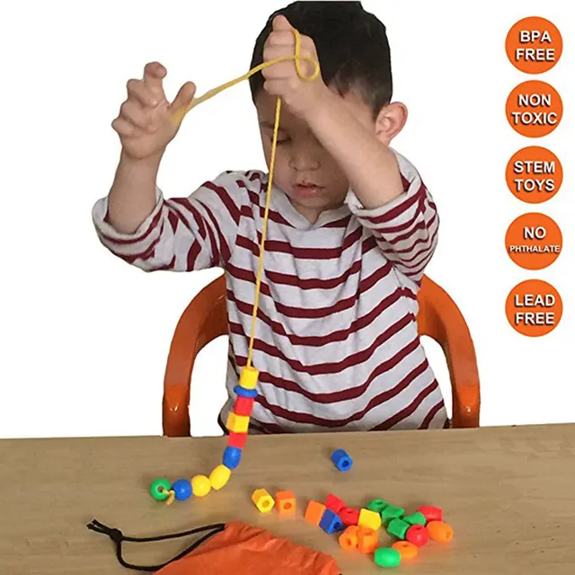 60pcs Beads Toys Geometric figurebeads Stringing Threading Beads Game Education Toy for Baby Kids Children Crafts Beads Toys 5