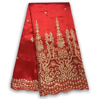 

2019 High Quality African George Lace Fabric With Sequins Red Color Laces For Indian Women Wedding Dress Sewing Nigerian George
