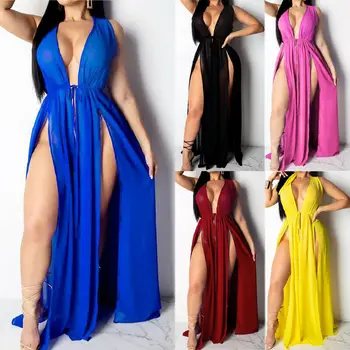

Women Chiffon Kimono Beach Bikini Cover Up Wrap Boho Dress Beachwear Long Split Vestidos