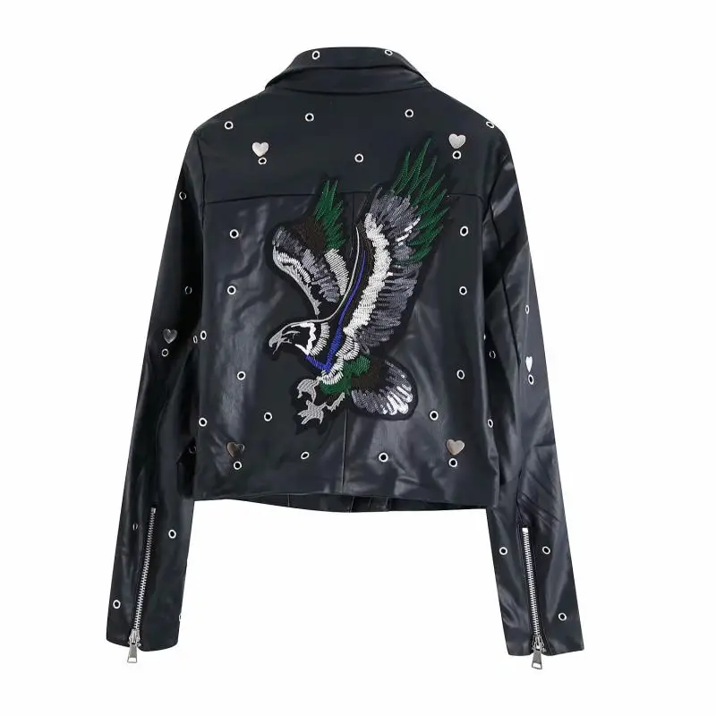 best winter coats for women Spring Stylish Chic Sequined Embroidery PU Leather Jacket Fashion Heart Ring Design Motorcycle Women Coats Casual Cool Outerwear petite long puffer coat