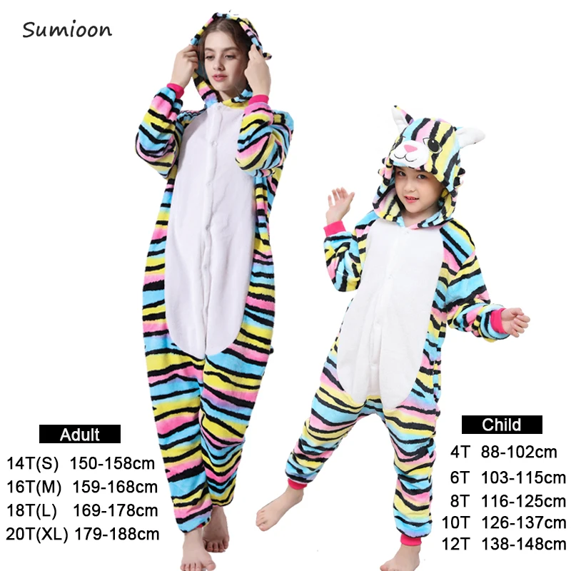 Зимние пижамы кигуруми для мальчиков и девочек, единорог, аниме, животные, стежка, комбинезоны, детская одежда для сна, фланелевый детский комбинезон, женская пижама - Цвет: Color cat