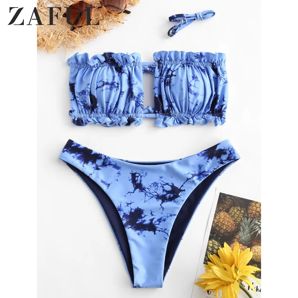 ZAFUL de tinte de corbata volantes recorte Reversible Bikini traje de baño Sexy Bikini sin tirantes Halter desmontable traje elástico|Conjunto de bikini| - AliExpress