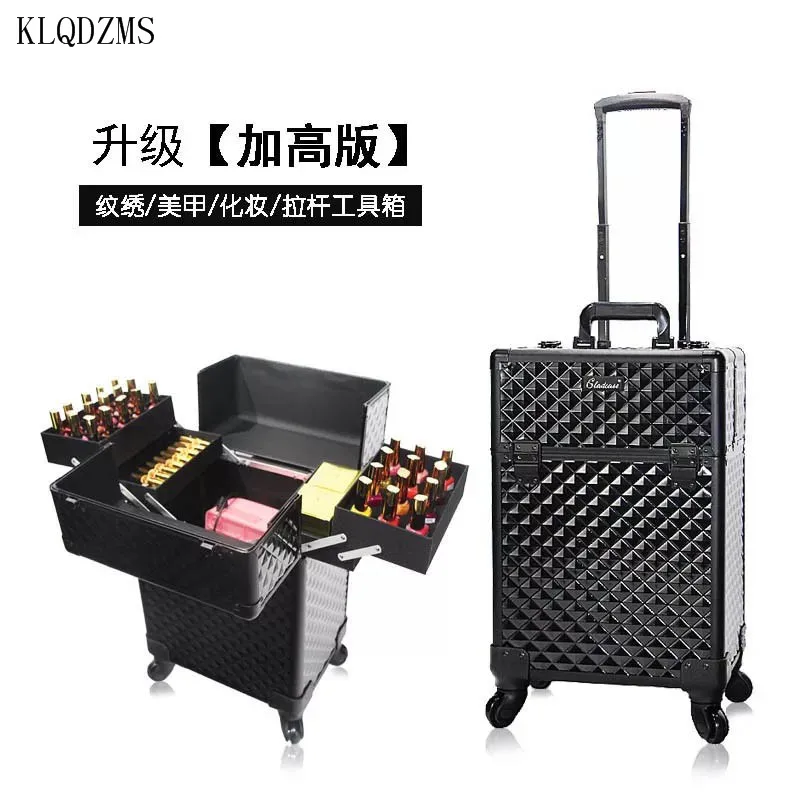 

KLQDZMS Multifunction Cosmetic case High capacity Suitcase Wheels Women Trolley tool MakeUp Travel Bag