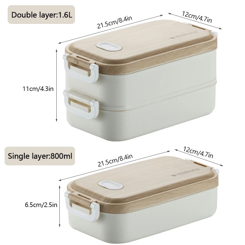 Двухслойный Ланч-бокс для микроволновой печи объемом 1200 мл, деревянная коробка для салата Bento, без бисфенола, портативный контейнер для рабочих, студентов