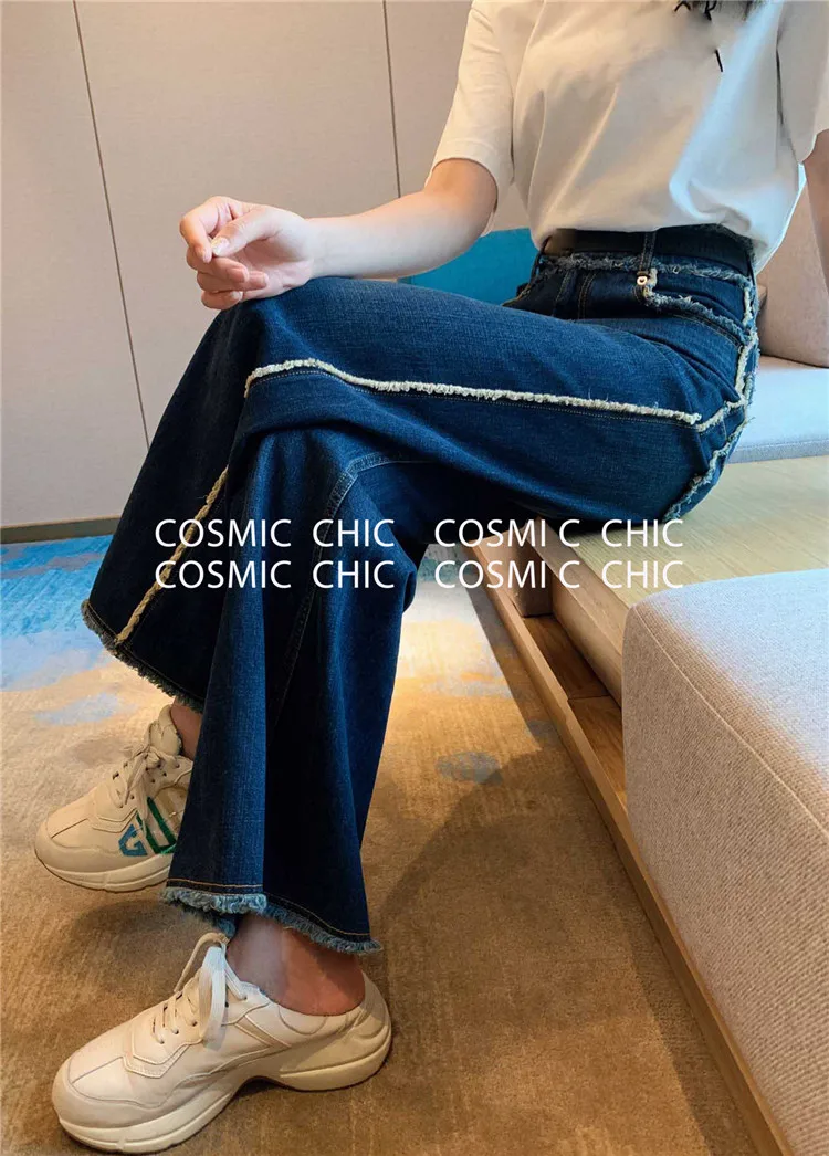 Cosmicchic модные высококачественные осенние и зимние джинсы для женщин, широкие штаны с высокой талией, свободные прямые штаны