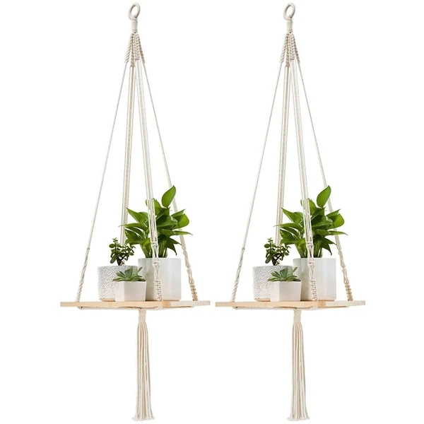 

2Pack Lace Frame Hanging Flower Pot Holder Flower Pot Lanyard Plant Sling Flower Stand with Wooden Flower Pot Lanyard 45 Inches,