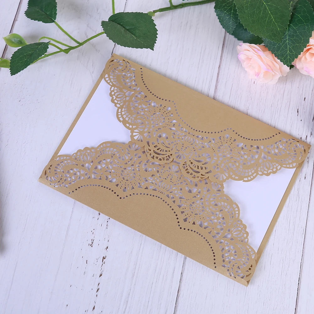  5 SETS Laser Cut Wedding Invitations with Envelopes with Blank Printable Paper Wedding Bridal Showe - 4000044218164