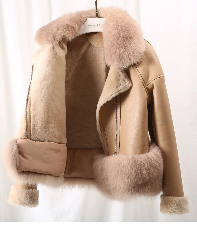 Зимняя повседневная куртка женская короткая верхняя одежда натуральный Лисий меховой воротник мех ягненка парка теплая зимняя куртка модное пальто из натурального меха