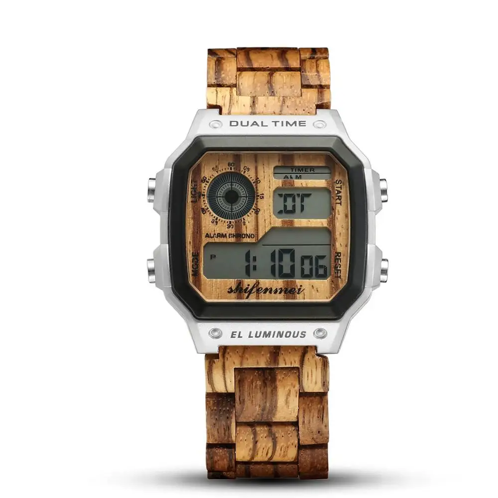 Shifenmei цифровые часы спортивные часы для мужчин в цифровом Топ люксовый бренд военные деревянные наручные часы Мужские часы relogio masculino - Цвет: zebra without box