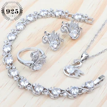 Свадебная серебряная бижутерия 925 пробы наборы сережек женский белый циркон Свадебный браслет кулон ожерелье набор