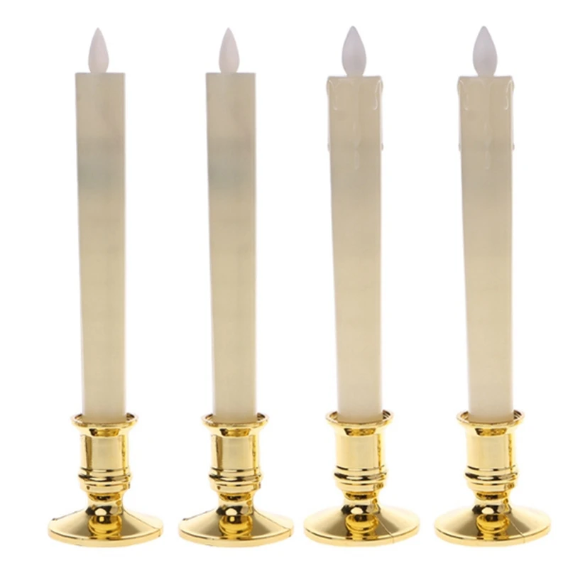 

ELEG-4Pcs Electric Led Candle Flameless Battery Flickering Candle Light Candlelight Dinner Accessories With Removable Gold Bases