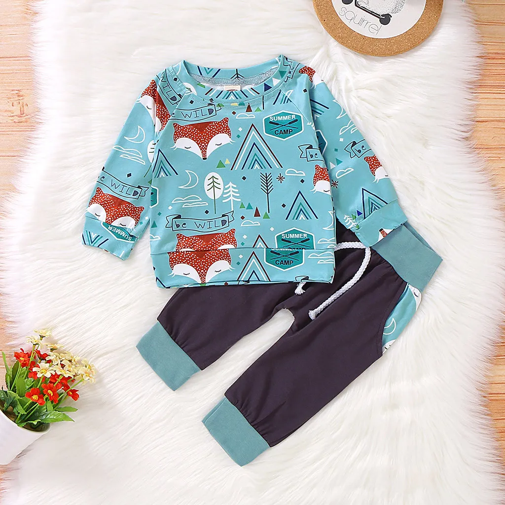 

Infant Baby Boys Girls Long Sleeve Cartoon Print T-shirt Tops+Pants Outfits Sets Baby Girl Clothes Newborn Vetement Bebe Fille