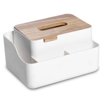 

Bamboo Wood Cover Plastic Tissue Box Napkin Towel Container Desktop Storage Box Paper Towel Holder for