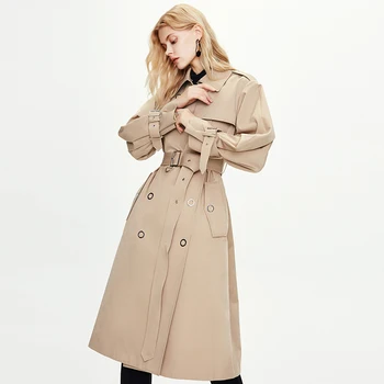 

2020 New Autumn Winter Long Women Trench Coat with Belt Fashion Buckle Elegant Female Windbreaker Boutique Women Coat