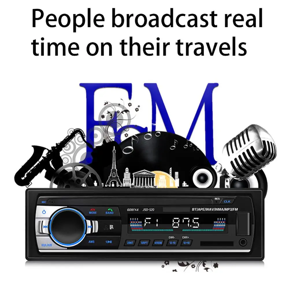 Bluetooth Car stereo MP3 Music Player Car radio 1 Din 12V USB Aux Input TF Card Autoradio With Remote Control Audio Music Stereo