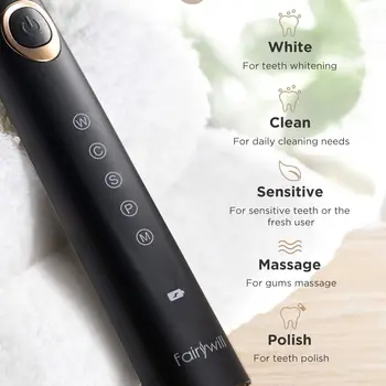 Fairywill Sonic Electric Toothbrush FW-508 USB Charger IPX7 Waterproof Electronic Toothbrush with 8 Replacement Brush Heads 4
