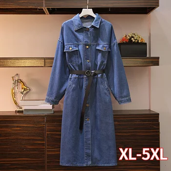 

Large size Women denim jacket dress fashion cowgirl long coat dresses women top autumn 2020 Drop Shipping
