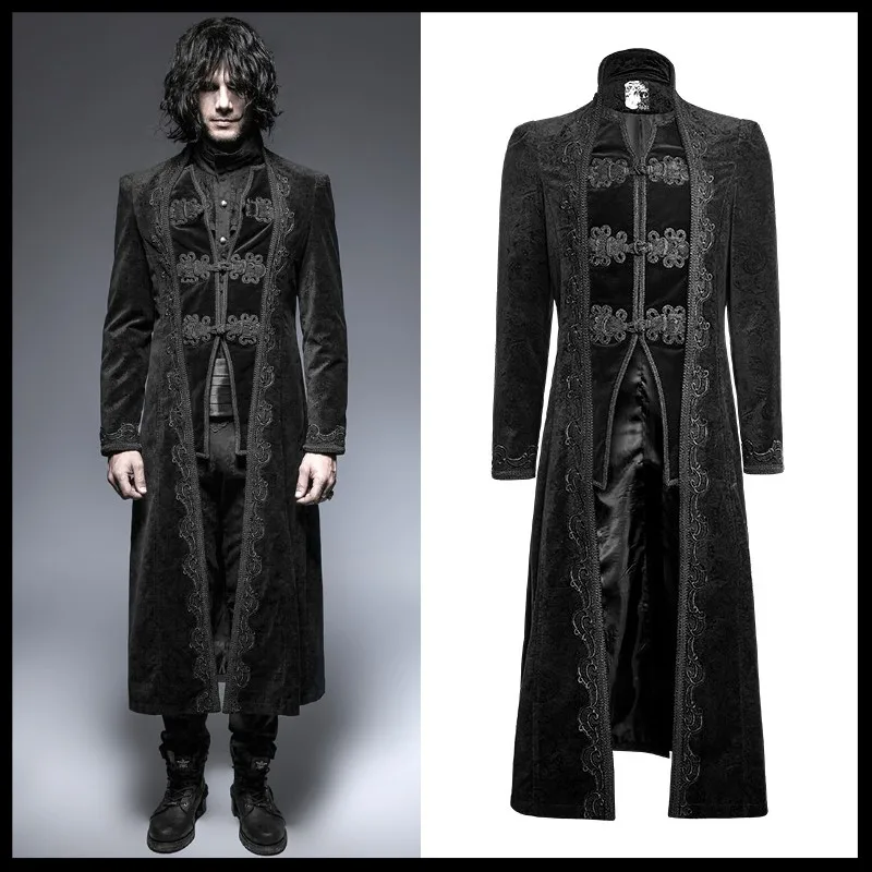 

Punk Rave Mens Jackets and Coats Long Velvet Gothic Steampunk Horseman Jacket Windbreaker Stage Performance Cosplay Costume