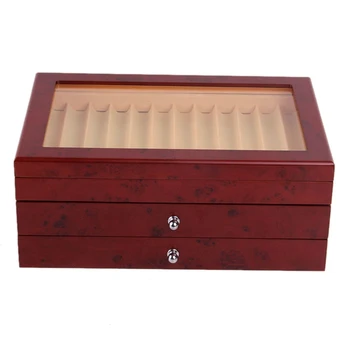 

34 Pen Fountain Wood Display Case Holder Large Capacity Wooden Pen Box Storage Collector Organizer Box Red