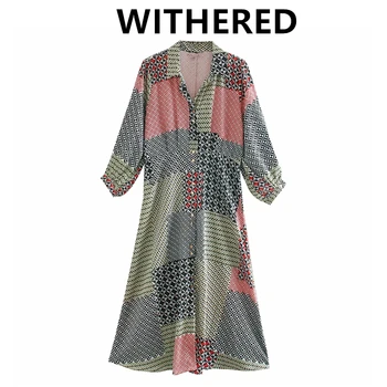 Withered-vestidos de fiesta de noche para mujer, estilo inglés indie folk vintage, estampado geométrico, holgado, midi, para fiesta