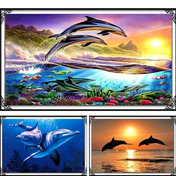 

DIY 5D Diamond Mosaic Dolphins Diamond Painting Cross Stitch Kits Square Embroidery Home Decoration