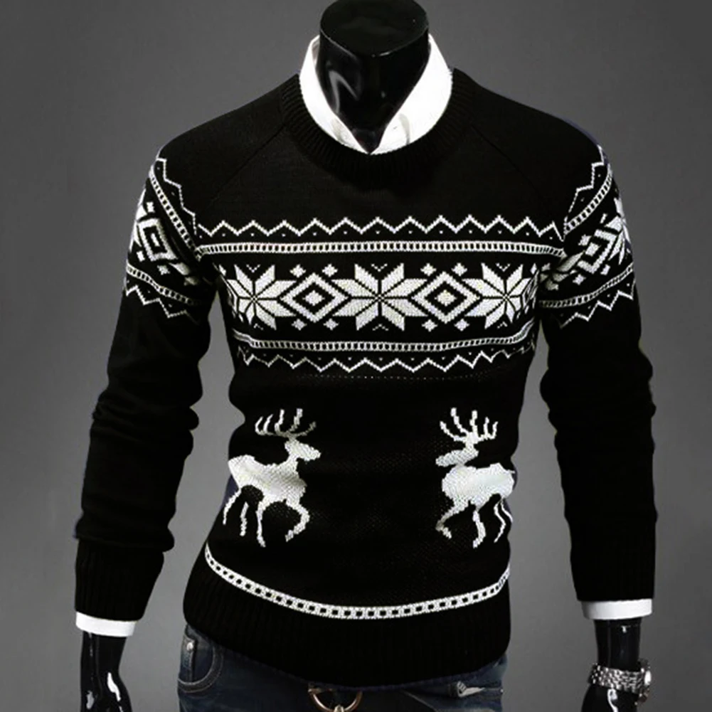 Новинка 2019, осенне-зимний мужской свитер, водолазка, Рождественский свитер с принтом оленя, Повседневный тонкий брендовый вязаный мужской
