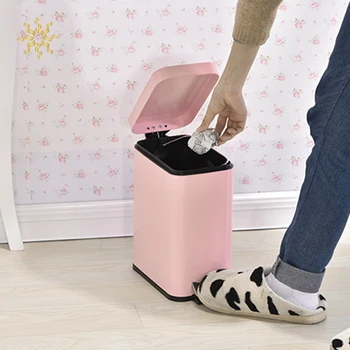 

Silent Stainless Steel Trash Can 5L Rectangular Step Kitchen Waste Bin For Bathroom Kitchen Living Room Office Trash Bin K802