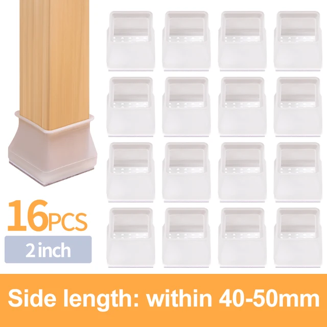 16PCS Silicone Chair Leg Cover Felt Bottom Round Square Furniture Feet Caps Floor Protector Pads for Chair Leg Black Brown White Side 40-50mm 16PCS