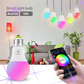 

7W E27 WiFi Smart Bulb Dimmable Wake-Up Lights RGB Led Light For Alexa Google Home Easy To Use Smart Lights RGB Lamps Wifi Lamps