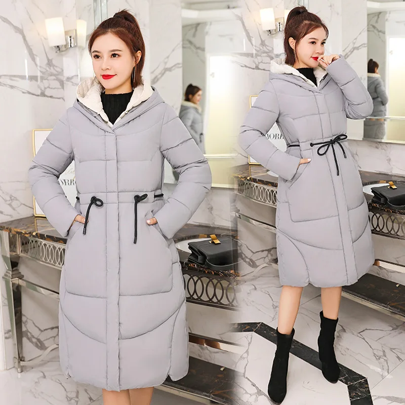 

New Style Korean-style WOMEN'S Wear down Feather Cotton-padded Clothes Women's Mid-length Large Size Drawstring Waist Hugging Ho