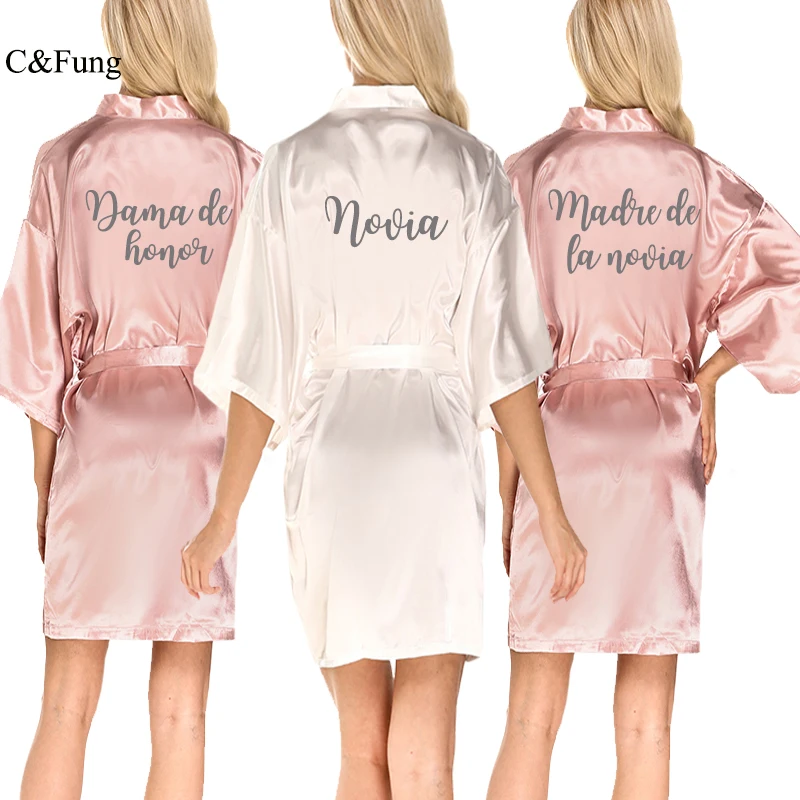 C&fung Dusty Rose Bridal Satin Robe Women Dama De Honor Espanol Spanish