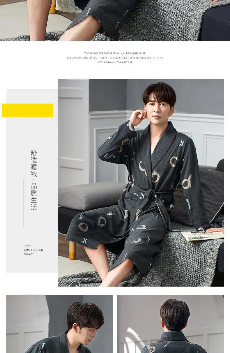 Men Casual Kimono Bathrobe Spring Autumn Cotton Long Robe Dressing Gown Plus Size M-4XL Sleepwear Nightgown Male Loose Home Wear red and black pajama pants