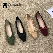 Балетки на плоской подошве в стиле ретро, с узлом-бабочкой; Женская Осенняя дышащая обувь с открытым носком; универсальные лоферы