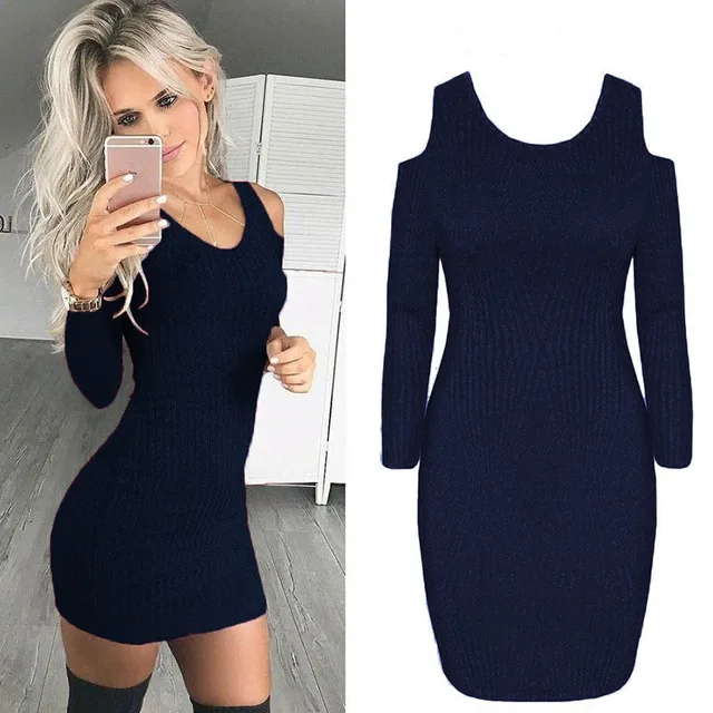 cuello Mes De hecho Vestido negro elegante de manga larga con hombros descubiertos para mujer,  minivestido ajustado de punto para otoño e invierno, Primavera _ -  AliExpress Mobile