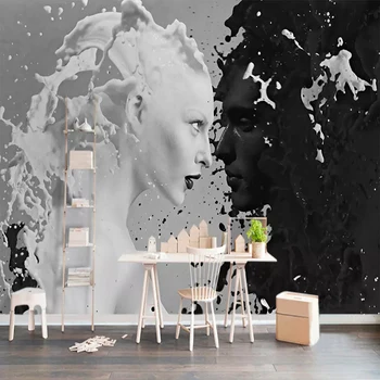 

3D Self-Adhesive Waterproof Mural Wallpaper Modern Abstract Art Black And White Figure Photo Wall Painting Removable 3D Sticker
