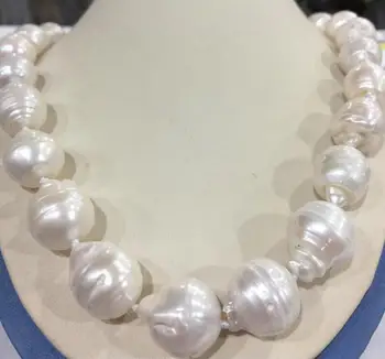 

Fashion jewelry Free Shipping Large 15-23mm White Unusual Baroque Pearl Necklace disc Clasp