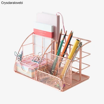 

Rose Gold Ladies Desktop Storage Box, Multi-Purpose Desktop Storage Box, with Pen Holder, Paper Storage Box and Desk Drawer Stor